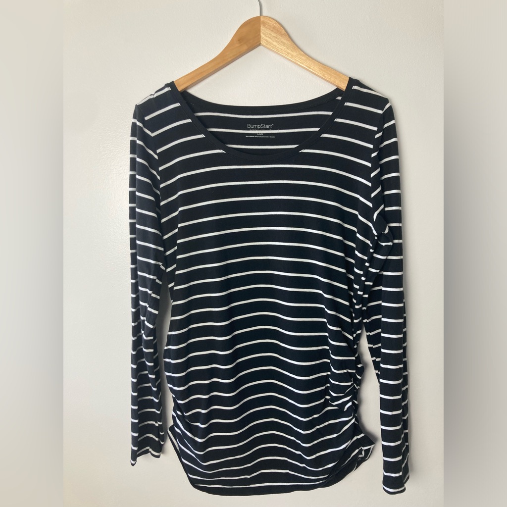 Maternity Black & White Striped Long Sleeve Rouched Bumpstart By Motherhood